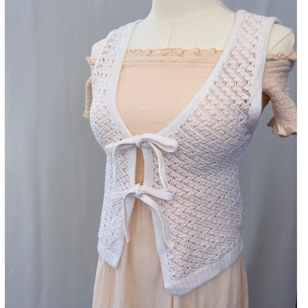 Hippie Rose white crochet tie front vest boho festival coastal cowgirl knit top